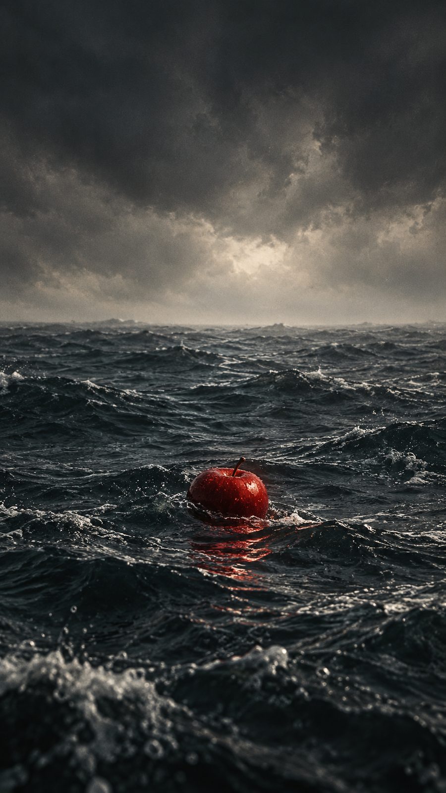 A red buoy alone on a dark sea